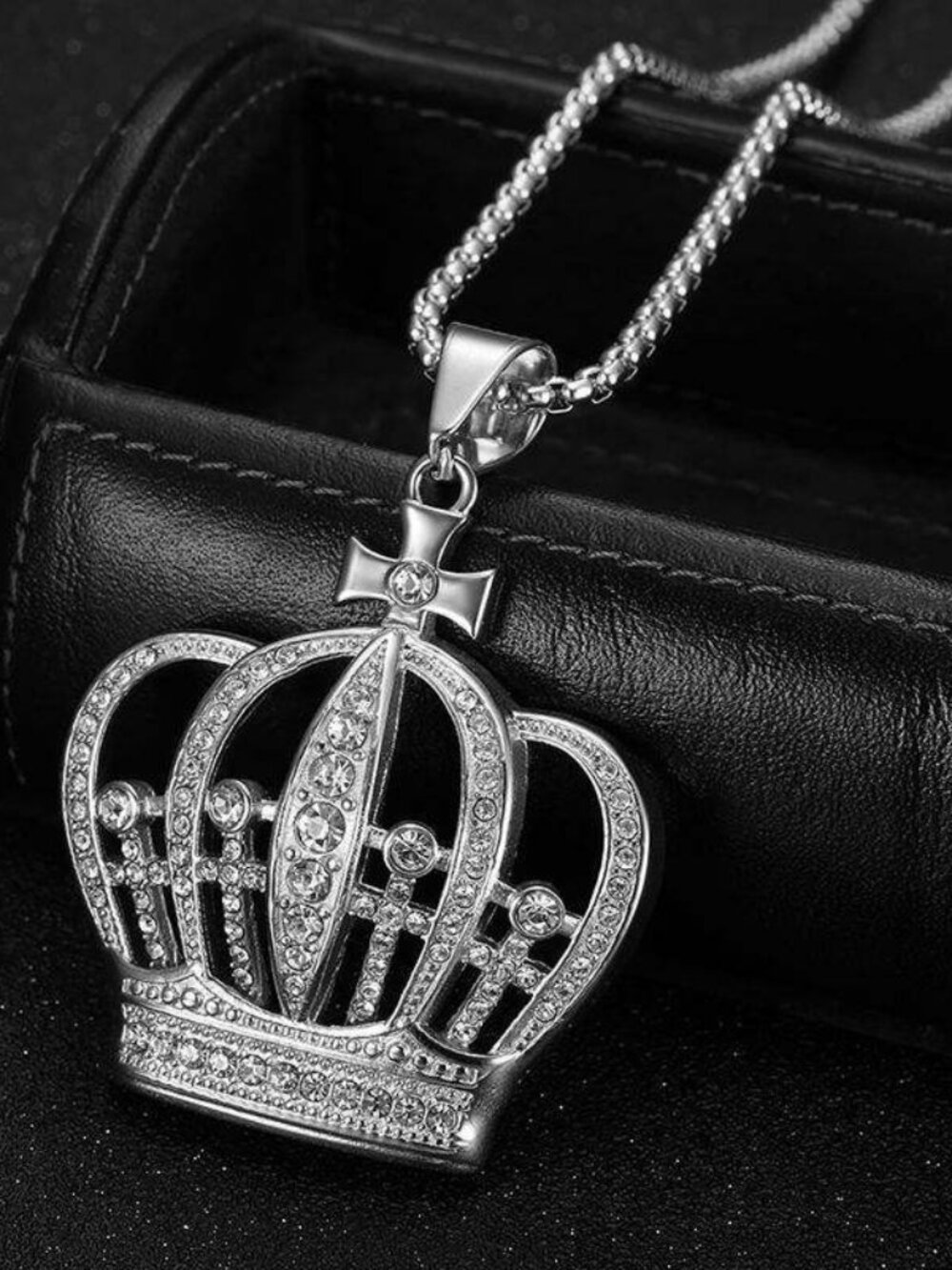 Silver Royal Crown Cross Pendant Necklace King Queen Charm Bling Fashion Gift